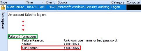 Figure 6. Sub Status code -- C000006A