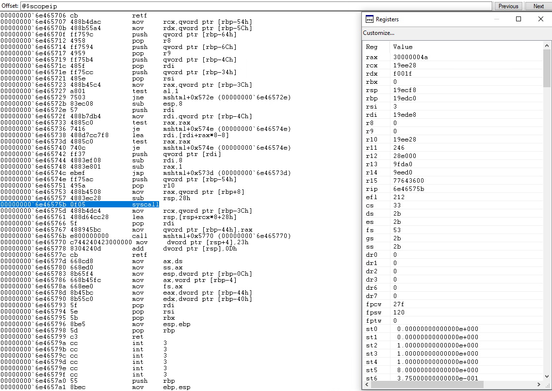 Figure 13 (Heaven's Gate syscall function)