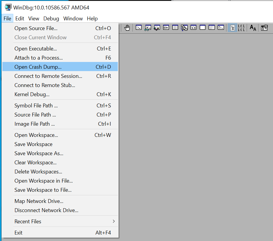 Windbg open crash dump